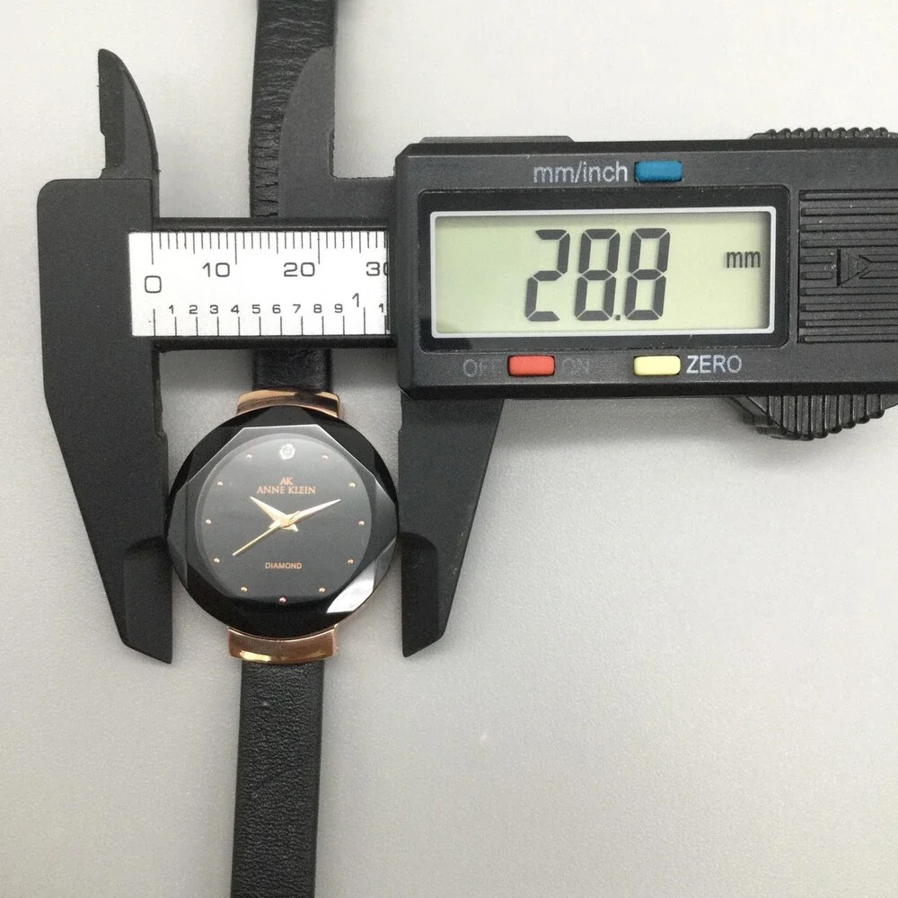 Anne Klein Womens Watch 29mm Black Diamond Dial Black Leather New Battery